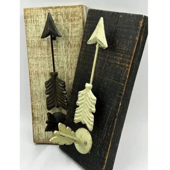 Wooden Arrow Sign Brown Rustic Coat Wood Plaque Hooks Hang Keys Wall Art Decor - Picture 2 of 10
